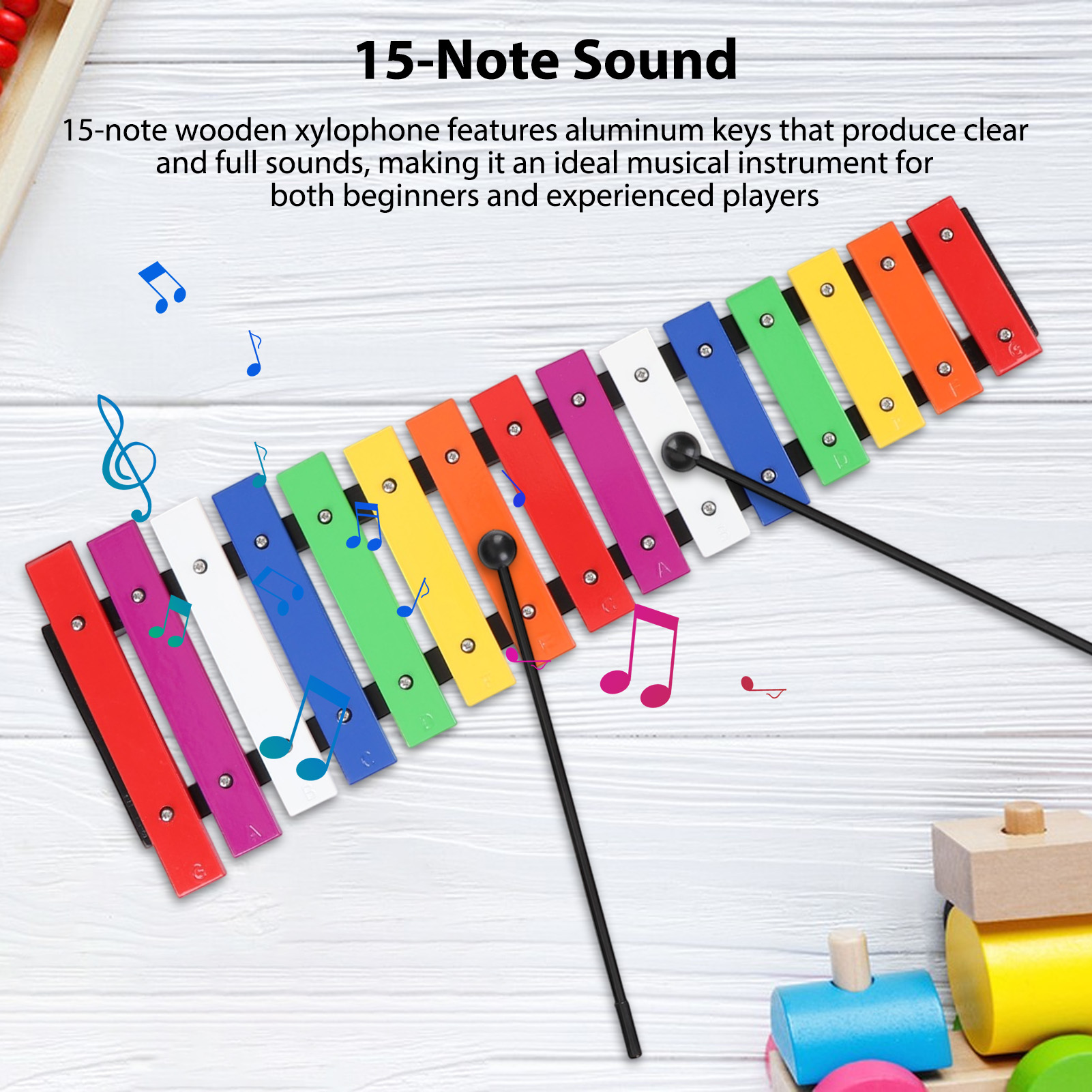 Musical Instrument Xylophone - 15 Notes Wooden Xylophone with 2