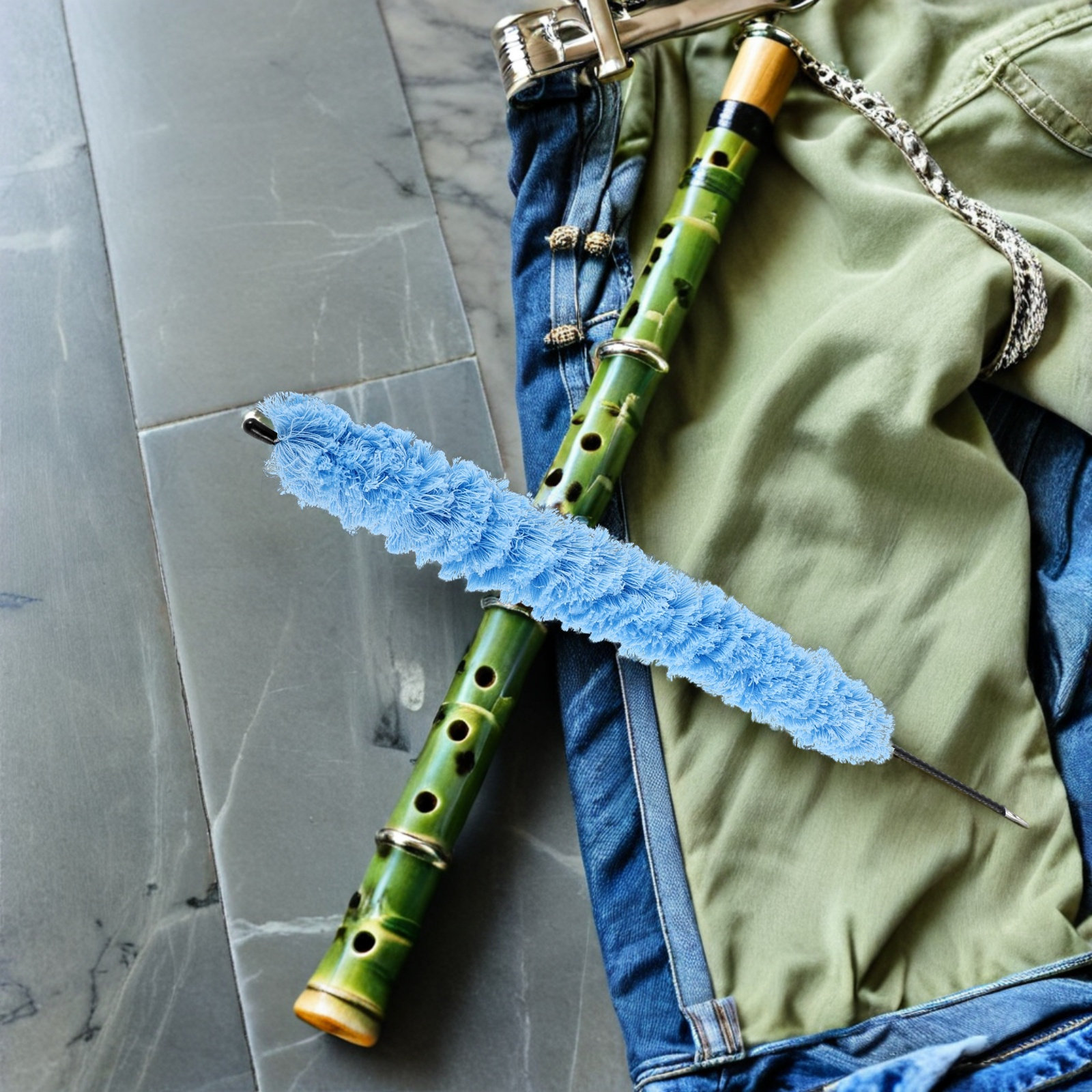 Musical Instrument Flute - Blue Flute Cleaning Brush Washable Rod